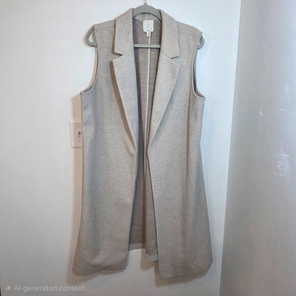 Joie Open Front Sleeveless Long Duster Vest Cardigan Women's sz XL Oatmeal‎ - Picture 2 of 11